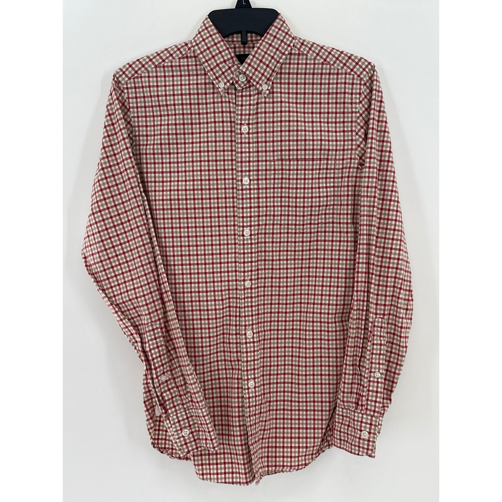 J Crew Mens Red Tan Plaid Button Down Shirt Long Sleeve Casual Business Size XS